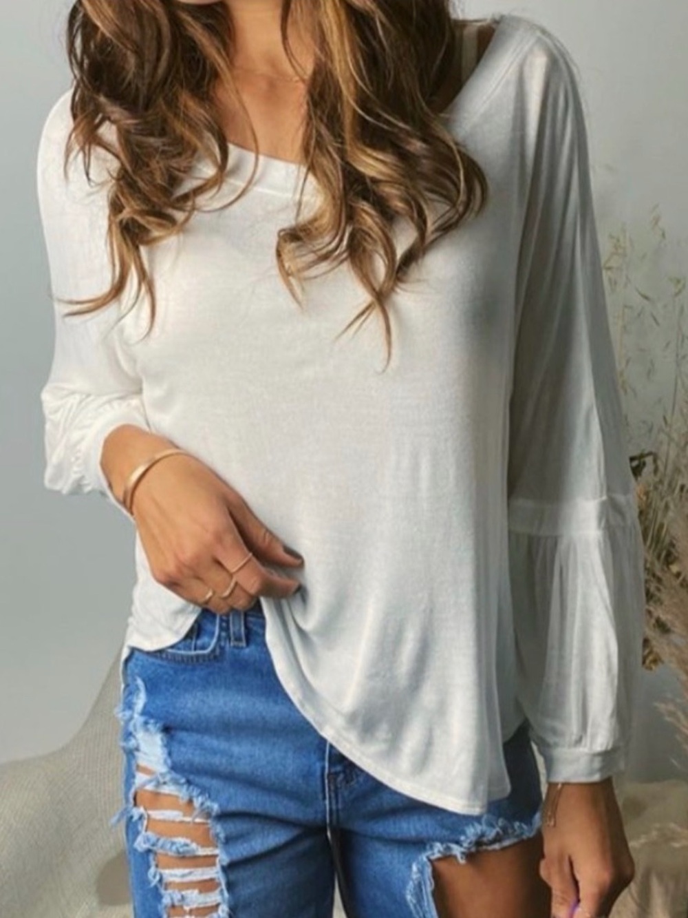 Women's White Long Sleeve Lightweight Tee